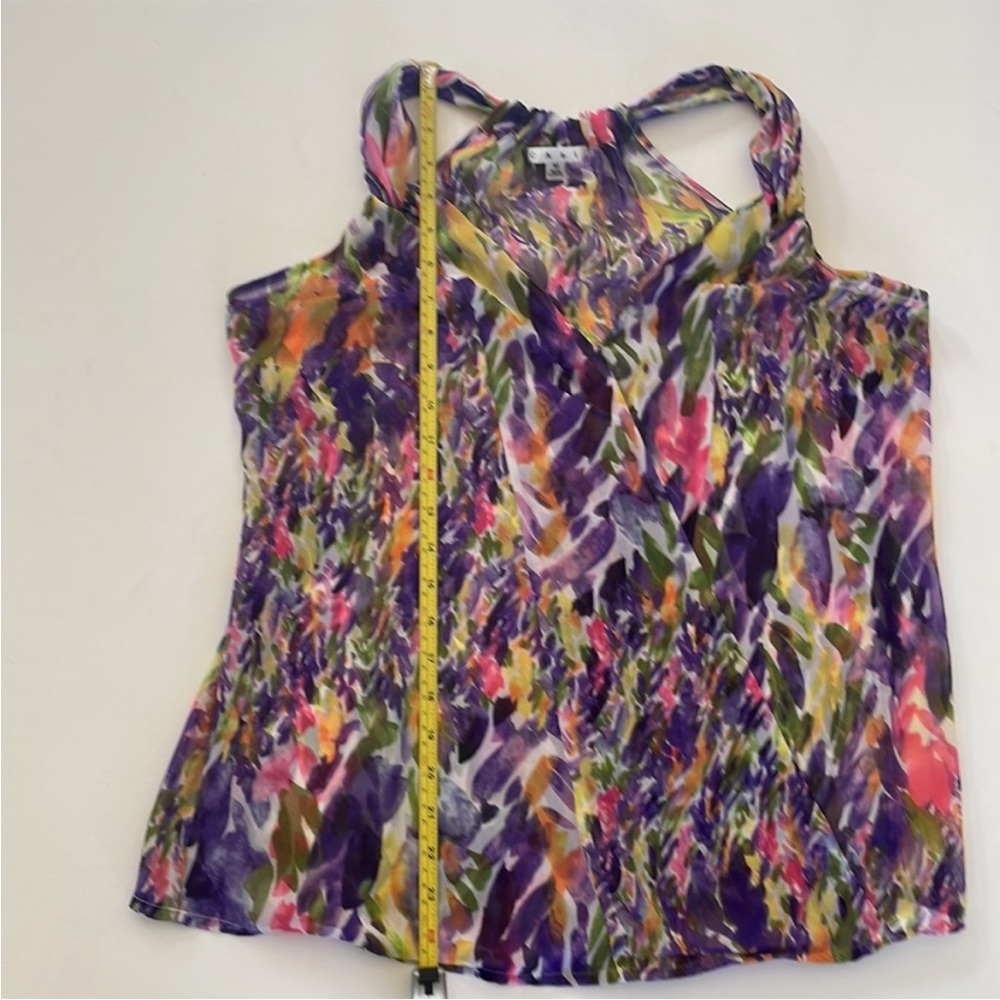 EUC CAbi Sheer Petal Wrap front Top Sheer Floral Watercolor Polyester Size M - Picture 5 of 10